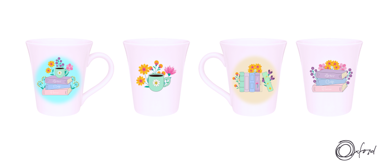 Canecas coleção livros café e flores